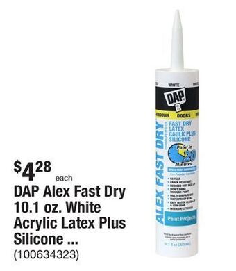 The Home Depot Dap alex fast dry 10.1 oz. white acrylic latex plus silicone caulk offer