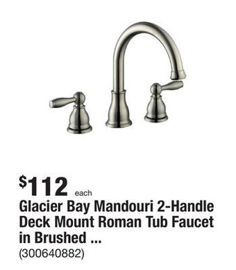 The Home Depot Glacier bay mandouri 2-handle deck mount roman tub faucet in brushed nickel offer