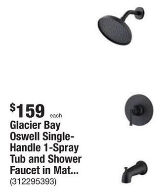 The Home Depot Glacier bay oswell single-handle 1-spray tub and shower faucet in matte black (valve included) offer