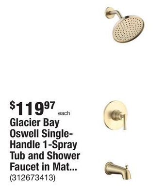 The Home Depot Glacier bay oswell single-handle 1-spray tub and shower faucet in matte gold (valve included) offer