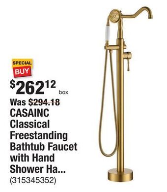 The Home Depot Casainc classical freestanding bathtub faucet with hand shower hand in brushed brass offer
