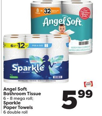 Weis Markets Angel soft bathroom tissue 6-8 mega roll sparkle paper towels 6 double roll offer