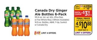 ShopRite Canada dry ginger ale bottles 6-pack offer