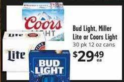 Brookshire Brothers Bud light, miller lite or coors light offer
