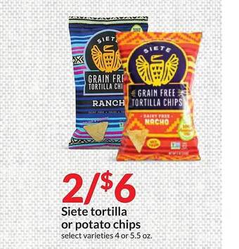 Hy-Vee Siete tortilla or potato chips offer