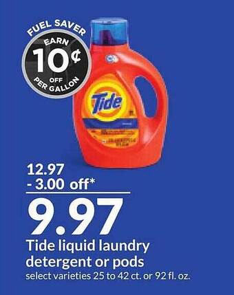 Hy-Vee Tide liquid laundry detergent or pods offer