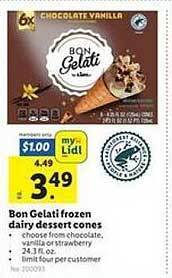 Lidl Bon gelati frozen dairy dessert cones offer