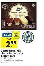 Lidl Gelatelli mini mix classic frozen dairy dessert bars offer