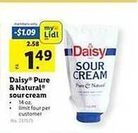 Lidl Daisy pure & natural sour cream offer