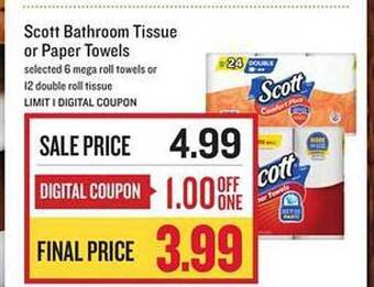 Lowes Foods Scott bathroom tissue or paper towels offer