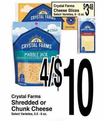 Super Saver Crystal farms shredded or chunk cheese offer