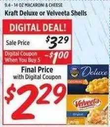 Rouses Kraft deluxe or velveeta shells offer