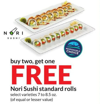 Hy-Vee Nori Sushi standard rolls offer