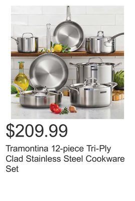 Costco Tramontina 12-piece tri-ply clad stainless steel cookware set offer