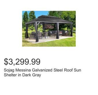 Costco Sojag messina galvanized steel roof sun shelter in dark gray offer