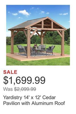 Costco Yardistry 14' x 12' cedar pavilion with aluminum roof offer