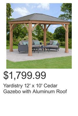 Costco Yardistry 12' x 10' cedar gazebo with aluminum roof offer