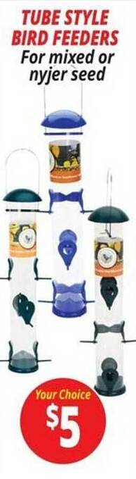 Ocean State Job Lot Tube style bird feeders offer