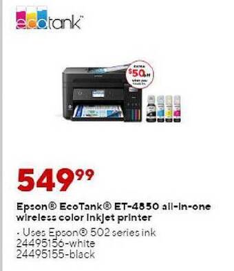 Staples Epson ecotank et-4850 all-in-one wireless color inkjet printer offer