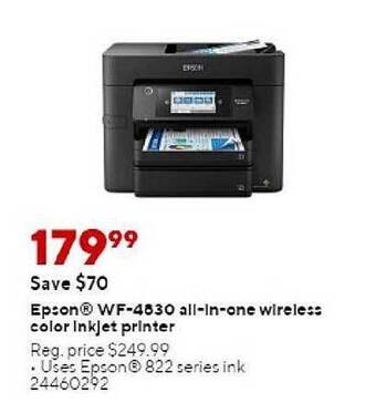 Staples Epson wf-4830 all-in-one wireless color inkjet printer offer