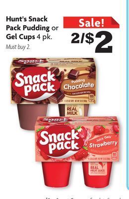 Family Dollar Hunt's snack pack pudding or gel cups offer