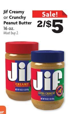 Family Dollar Jif creamy or crunchy peanut butter offer