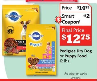 Family Dollar Pedigree dry dog or puppy food offer