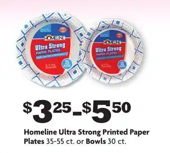 Family Dollar Homeline ultra strong printed paper plates 35-55 ct. or bowls 30 ct. offer