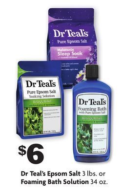 Family Dollar Dr teal's epsom salt 3 lbs. or foaming bath solution 34 oz. offer
