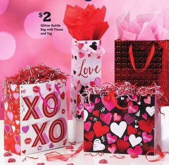 Family Dollar Glitter bottle bag with tissue and tag offer