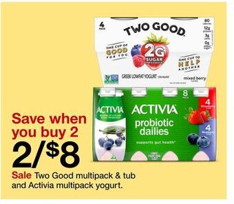 Target Two good multipack & tub and activia multipack yogurt offer