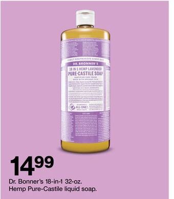 Target Dr. bonner's 18-in-1 32-oz. hemp pure castile liquid soap offer
