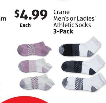 Aldi Crane men's or ladies' athletic socks 3 - pack offer