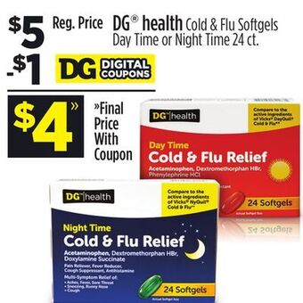 Dollar General Dg® health cold & flu softgels day time or night time offer