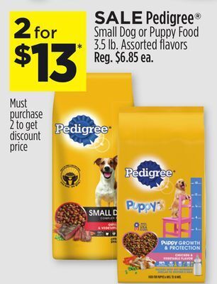 Dollar General Pedigree® small dog or puppy food offer