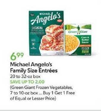 Publix Michael angelo's family size entrées offer