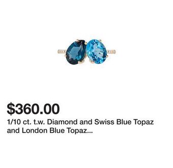 Belk 1/10 ct. t.w. diamond and swiss blue topaz and london blue topaz ring in 10k yellow gold offer