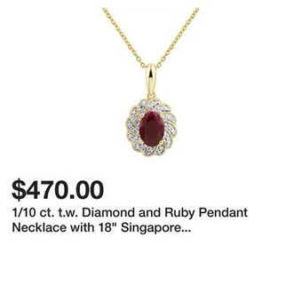 Belk 1/10 ct. t.w. diamond and ruby pendant necklace with 18" singapore chain in 14k yellow gold offer