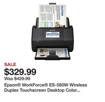 Office Depot Epson® workforce® es-580w wireless duplex touchscreen desktop color document scanner with auto document feeder offer
