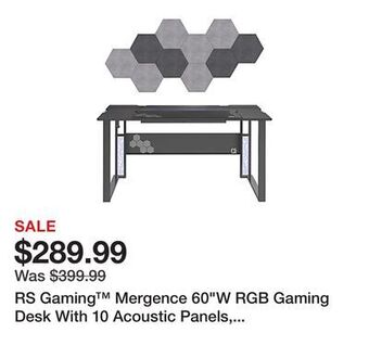 Office Depot Rs gaming™ mergence 60"w rgb gaming desk with 10 acoustic panels, black offer