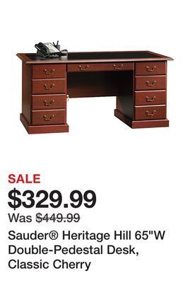 Office Depot Sauder® heritage hill 65"w double-pedestal desk, classic cherry offer