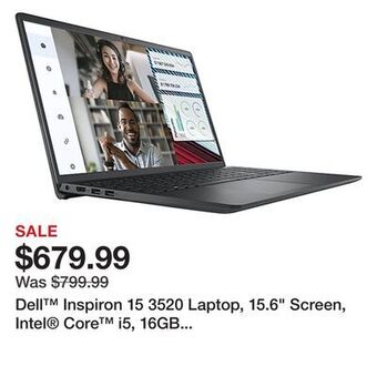 Office Depot Dell™ inspiron 15 3520 laptop, 15.6" screen, intel® core™ i5, 16gb memory, 256gb solid state drive, wi-fi 6, windows® 11 home offer