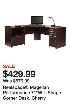 Office Depot Realspace® magellan performance 71"w l-shape corner desk, cherry offer