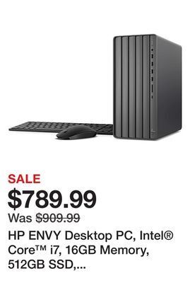 Office Depot Hp envy desktop pc, intel® core™ i7, 16gb memory, 512gb ssd, windows® 11 home offer