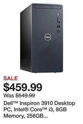Office Depot Dell™ inspiron 3910 desktop pc, intel® core™ i3, 8gb memory, 256gb solid state drive, windows® 11 home, i3910-3492blu-pus offer