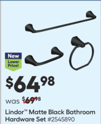 Lowe's Lindor™ matte black bathroom hardware set offer