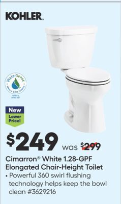 Lowe's Cimarron® white 1.28-gpf elongated chair-height toilet offer