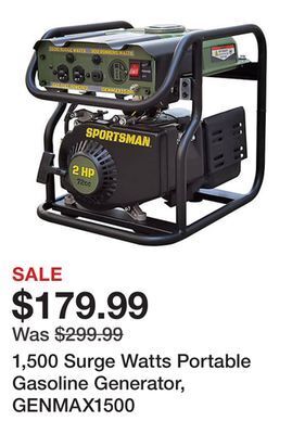 Tractor Supply Company 1,500 surge watts portable gasoline generator, genmax1500 offer