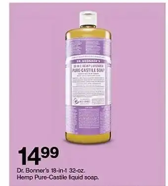 Target Dr. bonner's 18-in-1 32-oz hemp pure-castile liquid soap offer