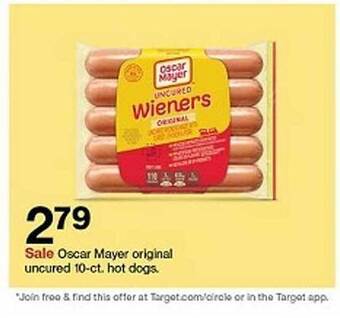 Target Oscar mayer original uncured 10-ct. hot dogs offer